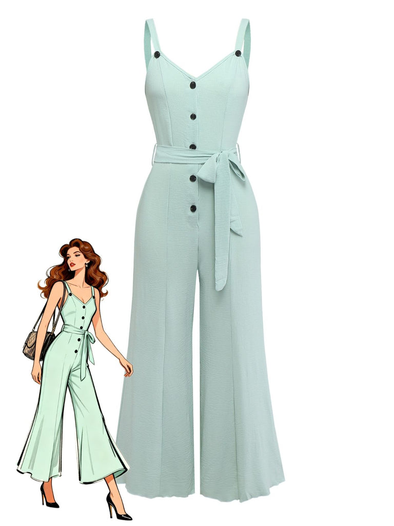 Ice Green 1970s Vintage Classic Jumpsuit