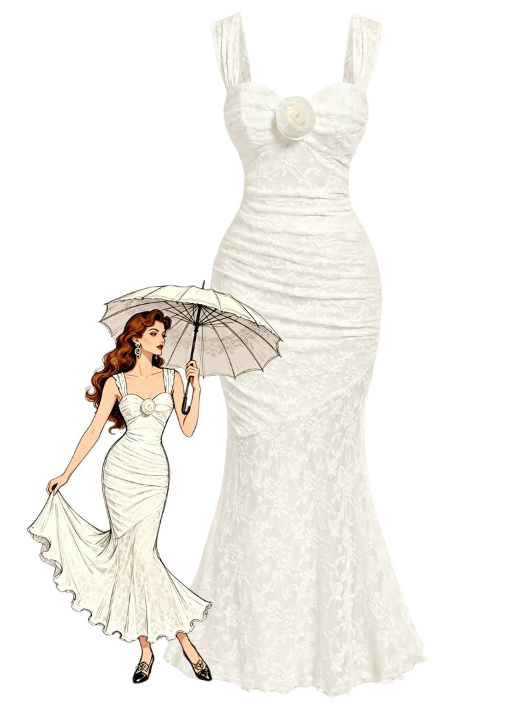 White 1930s Mermaid Bodycon Classic Dress