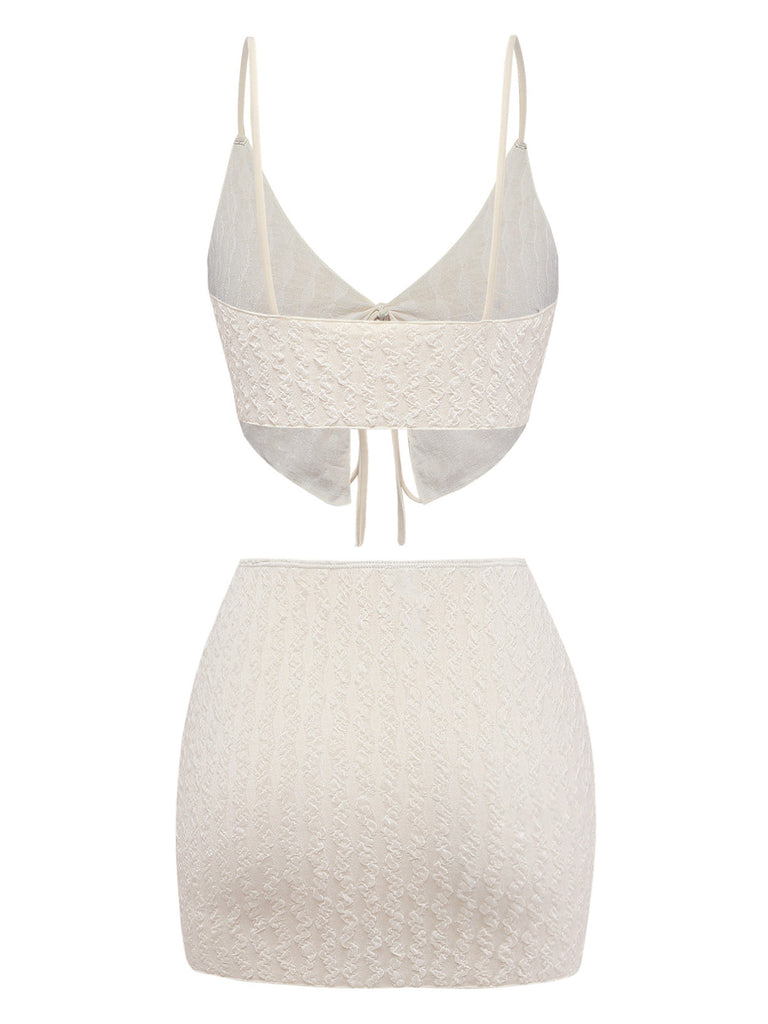 Ivory 1940s Textured Tie-Front Tankini Set - vintage fashion, retro style for vintage lovers