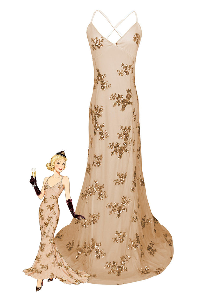 Ivory 1980s Sequin-Embellished Mermaid Gown Dress - vintage dress, retro fashion