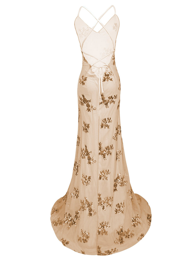 Ivory 1980s Sequin-Embellished Mermaid Gown Dress - vintage dress, retro fashion