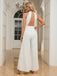 White 1930s Solid Deep V Embroidered Backless Jumpsuit - vintage jumpsuit, retro fashion, elegant red