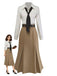 Khaki 1930s Striped Lapel Blouse Detachable Tie Dress, classic vintage style elegant retro fashion - Image 1