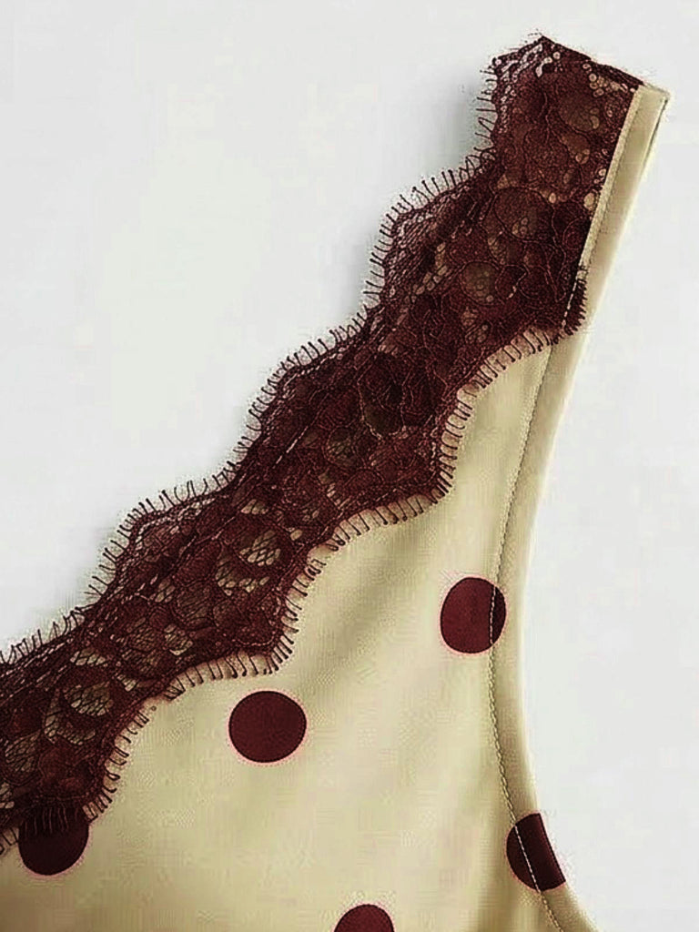 Dark Khaki 1930s Polka Dot Lace Halter Maxi Dress 6