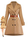 Khaki 1940s Lapel Double-Breasted Belted Coat - vintage fashion, retro style
