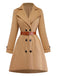 Khaki 1940s Lapel Double-Breasted Belted Coat - vintage fashion, retro style