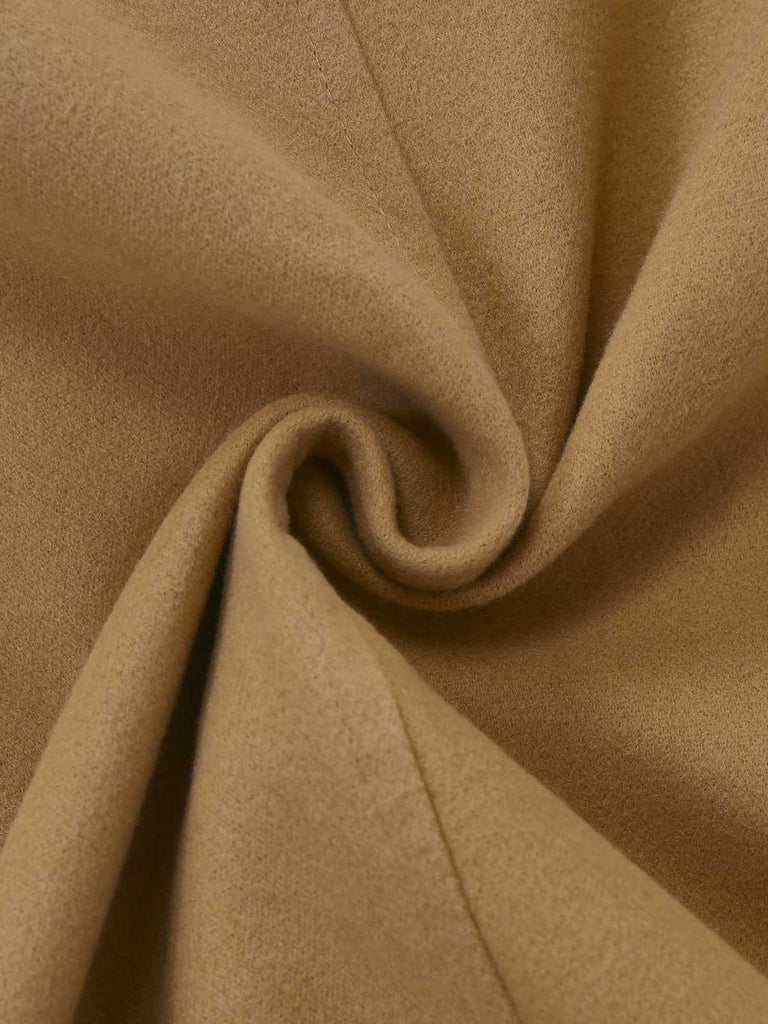 Khaki 1940s Lapel Double-Breasted Belted Coat - vintage fashion, retro style