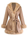 Khaki 1940s PU Leather Faux Fur Collar Belted Coat - vintage fashion, retro style