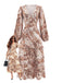 Khaki 1940s V-Neck Watercolored Dune Style Dress - vintage dress, retro fashion, elegant red
