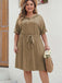 [Plus Size] Khaki 1950s Solid Hooded Belt Dress, vintage dress, retro fashion, rockabilly, pin-up fashion - perfect for women who love vintage and retro fashion