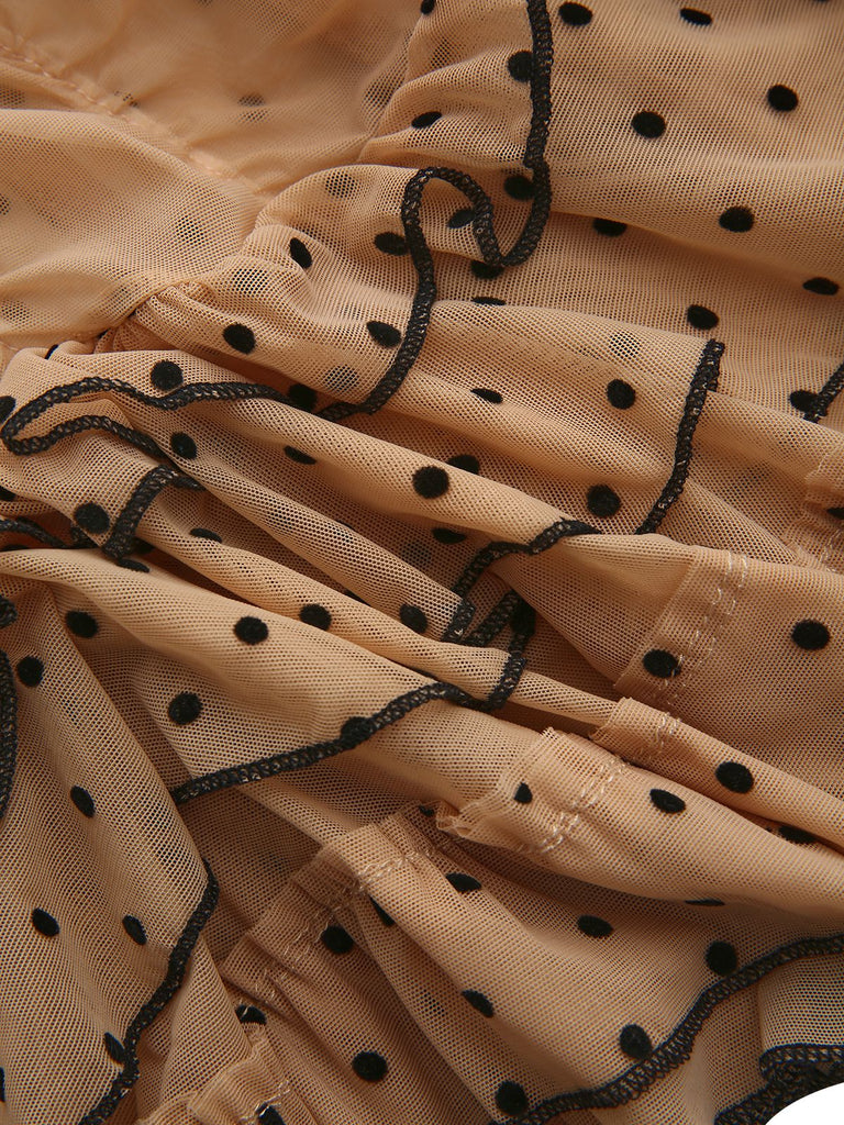 Khaki 1980s Polka Dot Tiered Babydoll Nightdress - vintage dress, retro fashion, elegant red