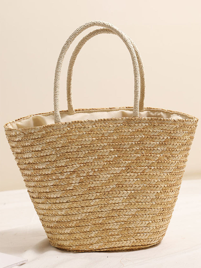 Khaki Coconut Palm Embroidered Straw Beach Tote Bag - vintage bag, retro purse for vintage lovers
