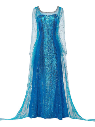 Blue 1970s Solid Sequined Elsa Cape & Dress