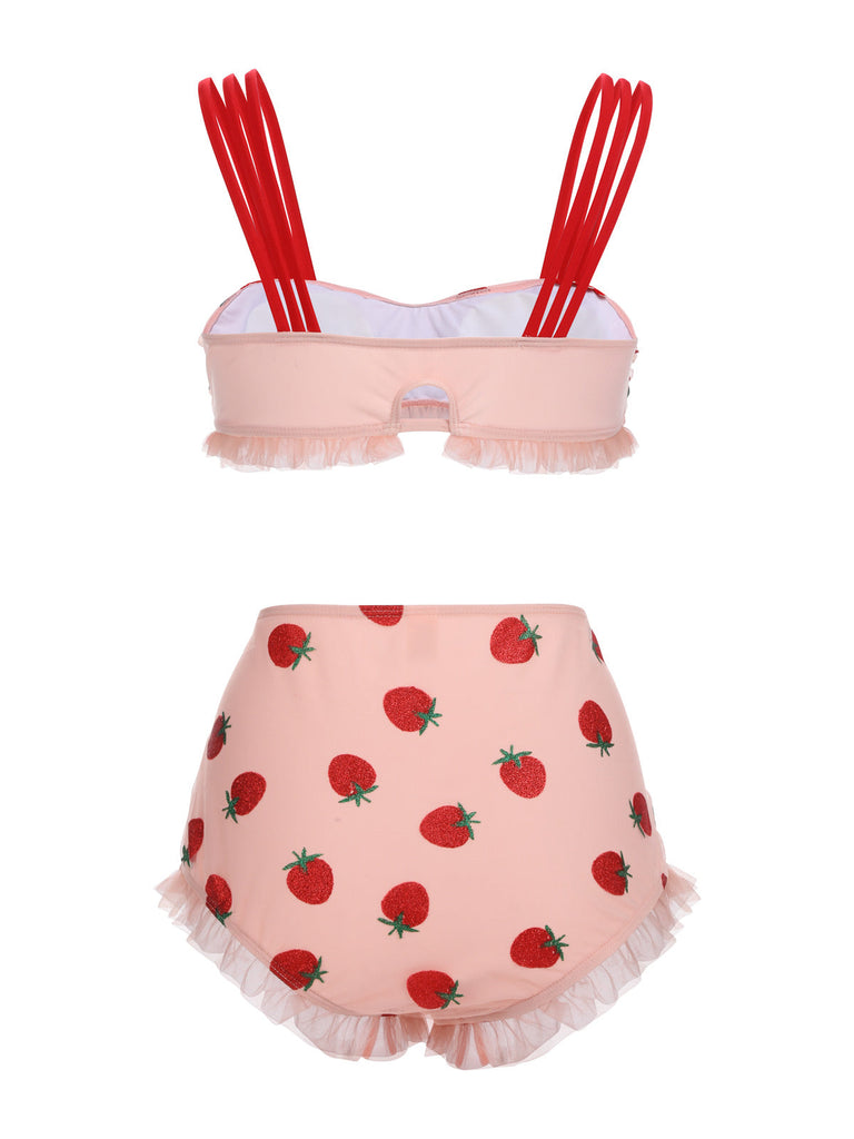 She's wearing Lace Strawberry Cami Tankini Set and the whole beach remembers the vintage