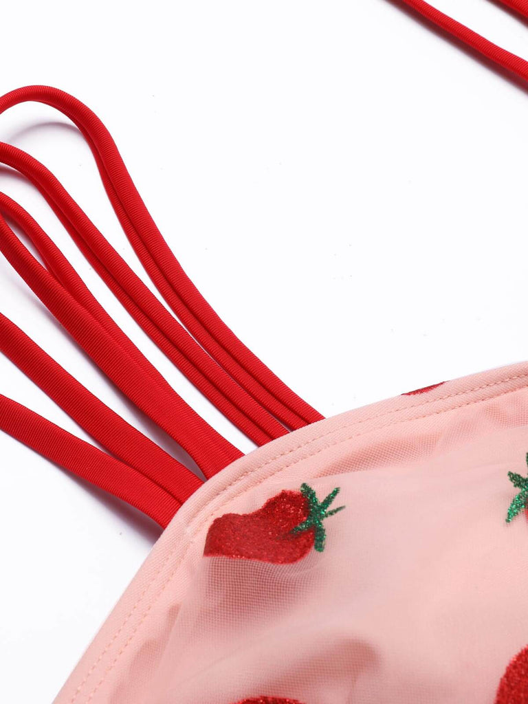 This Lace Strawberry Cami Tankini Set carries vintage vacation dreams in every stitch