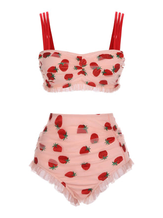 Front: 1950s Lace Strawberry Cami Tankini Set, perfect for vintage themed parties