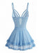 Lake Blue 1980s Floral Spaghetti Strap Lace Nightgown 3