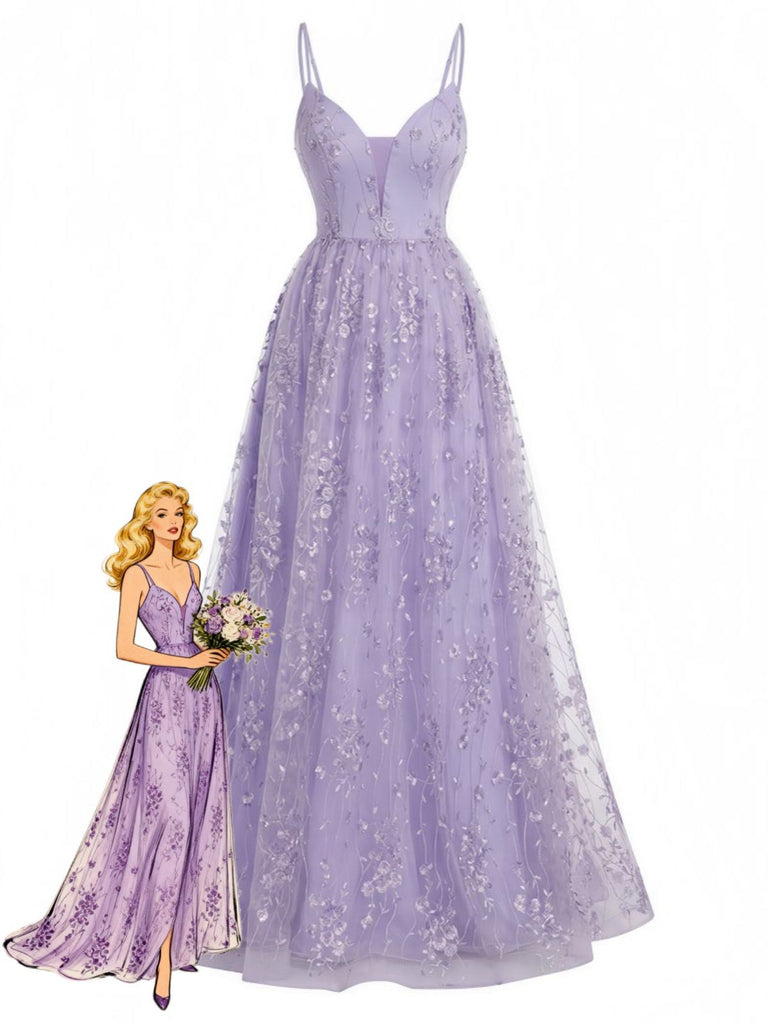 Lavender 1930s Sequin V-Neck Spaghetti Strap Dress - vintage dress, retro fashion