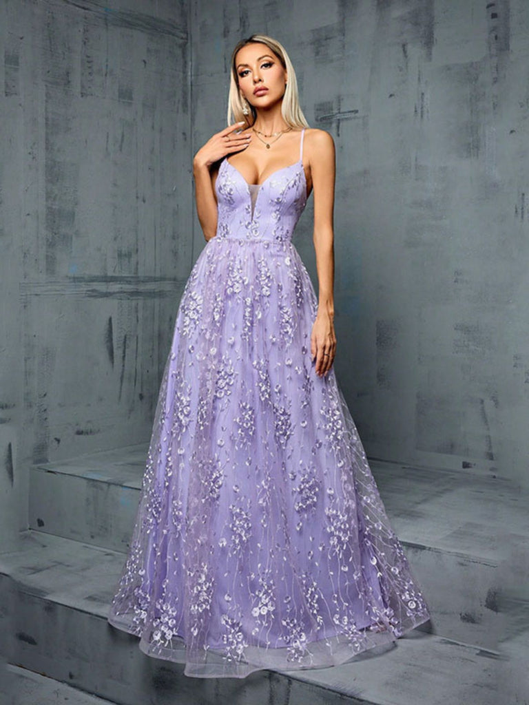 Lavender 1930s Sequin V-Neck Spaghetti Strap Dress - vintage dress, retro fashion