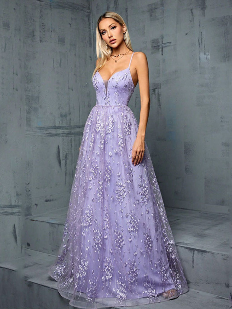 Lavender 1930s Sequin V-Neck Spaghetti Strap Dress - vintage dress, retro fashion