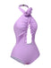 Lavender 1940s 3D Flowers Halter One-Piece Swimsuit, vintage swimsuit, pin-up swimwear - perfect for women who love vintage and retro fashion