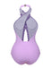 Lavender 1940s 3D Flowers Halter One-Piece Swimsuit, vintage swimsuit, pin-up swimwear - perfect for women who love vintage and retro fashion