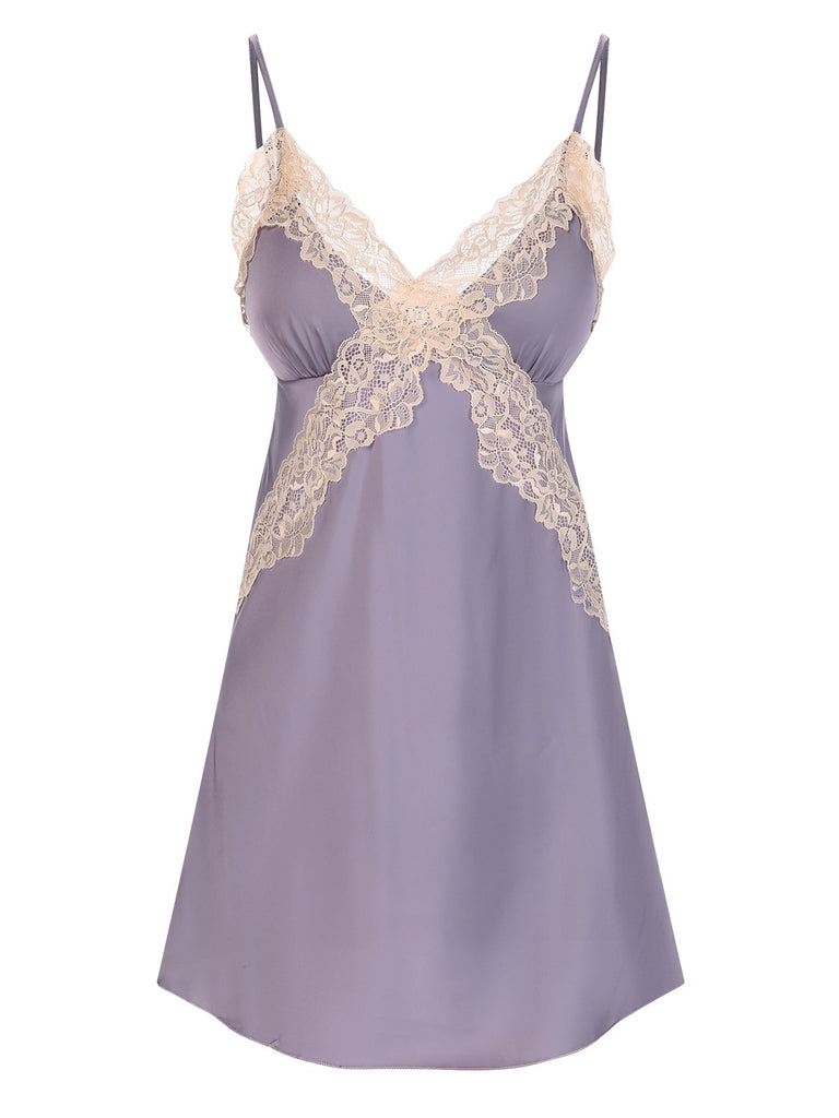 Lavender 1940s Lace Satin Patchwork Nightgown, vintage fashion, retro style - perfect for women who love vintage and retro fashion