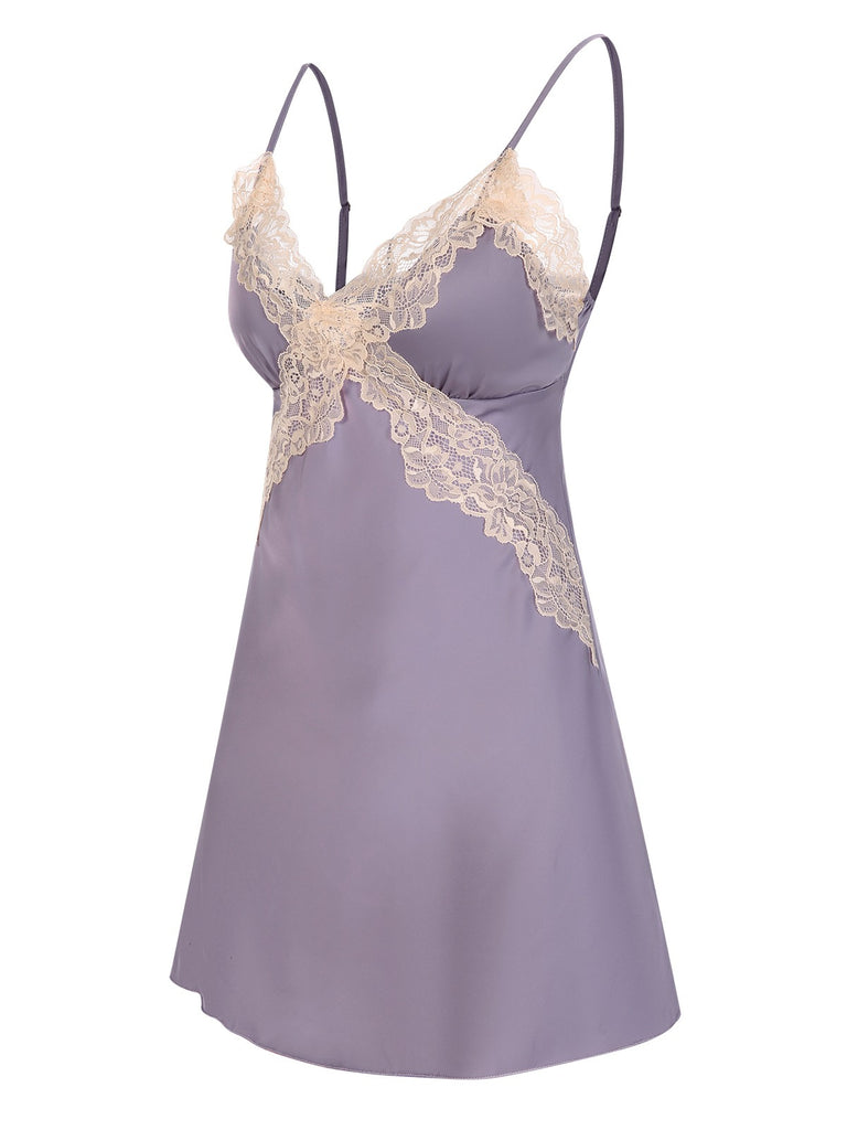 Lavender 1940s Lace Satin Patchwork Nightgown, vintage fashion, retro style - perfect for women who love vintage and retro fashion