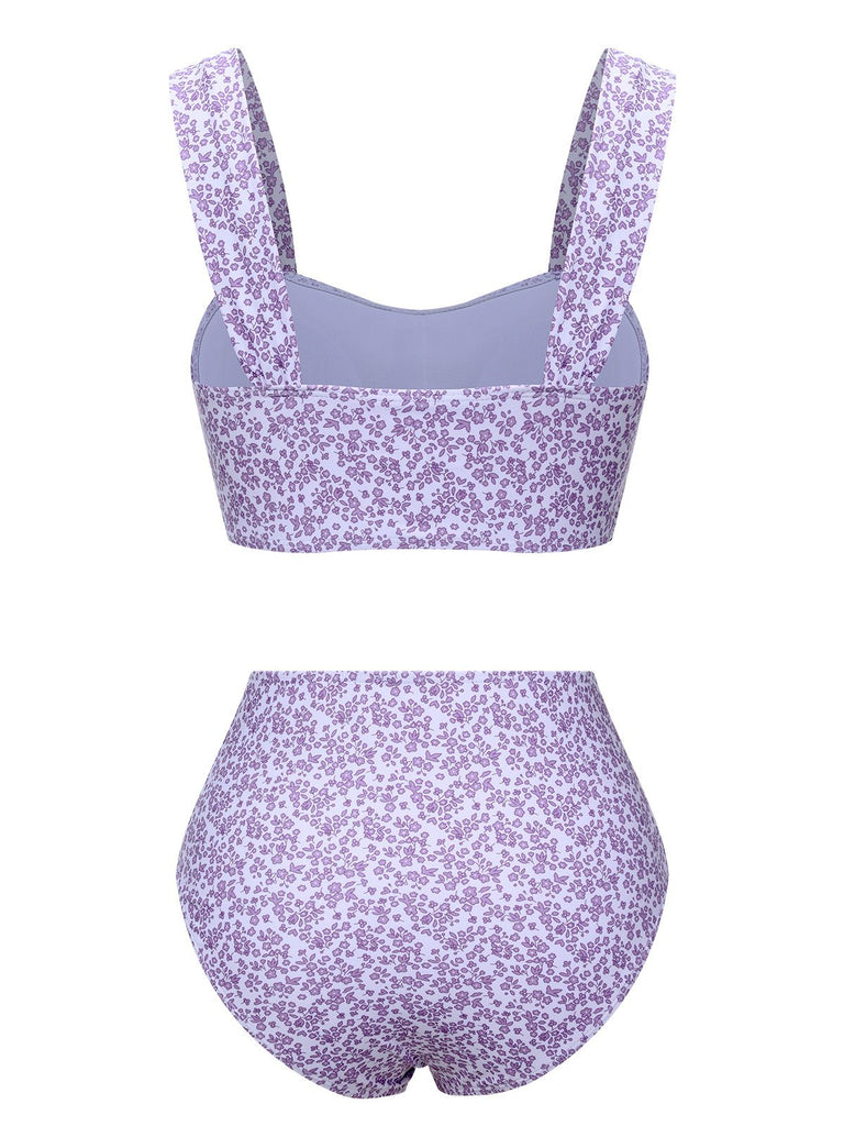 Lavender 1950s Floral Wide Strap Swimsuit, vintage swimsuit, pin-up swimwear - perfect for women who love vintage and retro fashion
