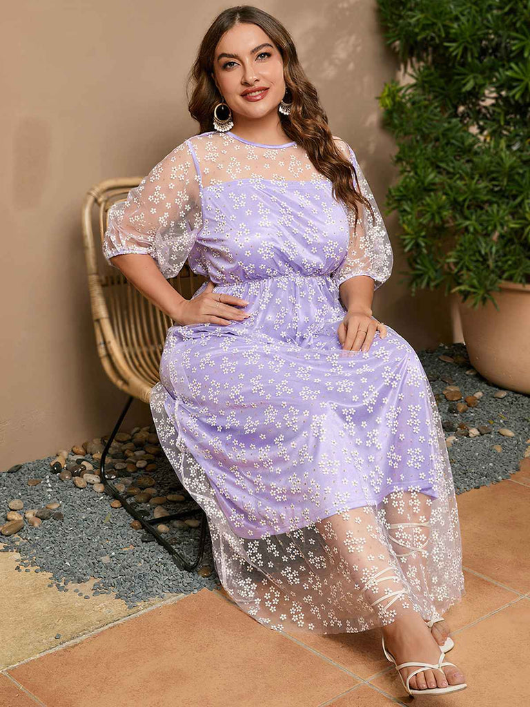 Lavender 1950s Mesh Flower Embroidered Dress — the kind of 1950s dress that makes strangers smile