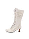 She finds her vintage story in this Leather Bow Lace-Up Calf High Boots