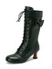 This Leather Bow Lace-Up Calf High Boots whispers vintage secrets to those who notice