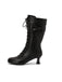 She finds her vintage story in this Leather Bow Lace-Up Calf High Boots