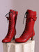 She finds her vintage story in this Leather Bow Lace-Up Calf High Boots