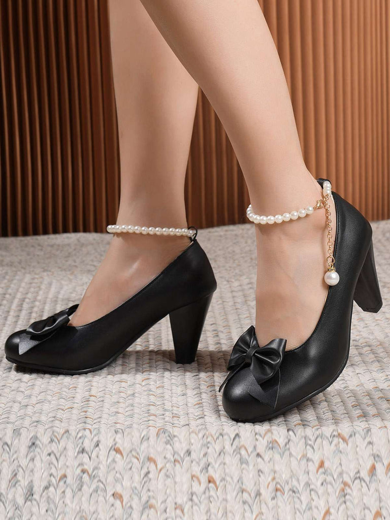 Leather Bowknot Ankle Strap Chunky Heels: timeless vintage elegance she makes her own