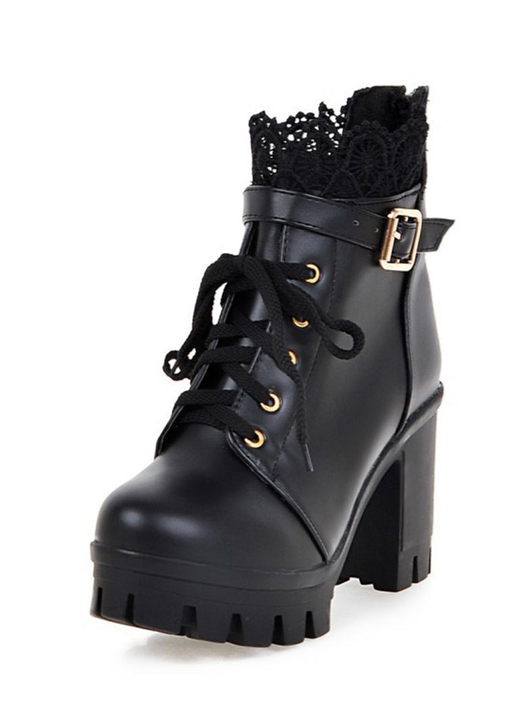 She finds her vintage story in this Leather Lace Patchwork High Heel Ankle Boots