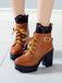 She finds her vintage story in this Leather Lace Patchwork High Heel Ankle Boots
