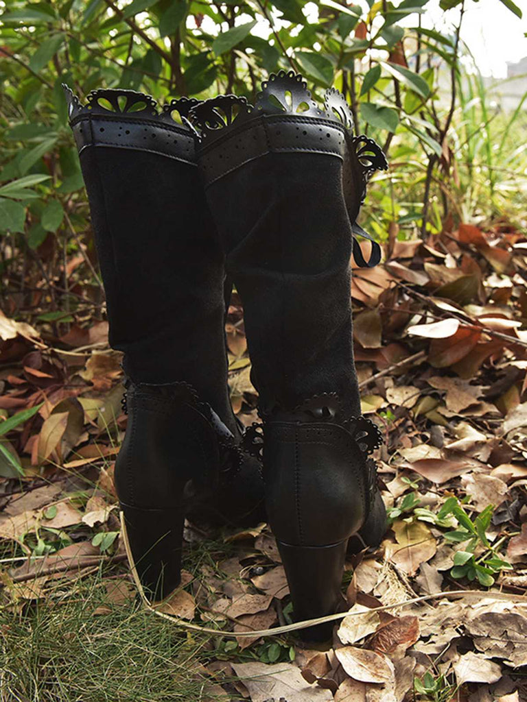 Leather Petal Edge Lace-Up Mid-Calf Boots: timeless vintage elegance she makes her own