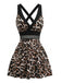 Leopard 1970s Crisscross Strap V-Neck Mesh One-Piece Swimdress - vintage dress, retro fashion for vintage lovers