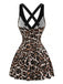 Leopard 1970s Crisscross Strap V-Neck Mesh One-Piece Swimdress - vintage dress, retro fashion for vintage lovers