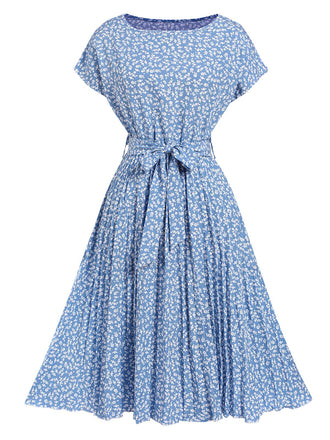 Light Blue 1940s Floral Pleated Dress, vintage dress, retro fashion, floral print - perfect for women who love vintage and retro fashion