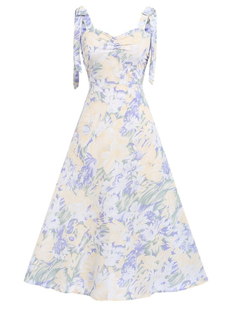 Light Blue 1940s Floral Shoulder Tie Dress, vintage dress, retro fashion, floral print - perfect for women who love vintage and retro fashion