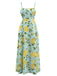 Light Blue 1940s Yellow Rose Floral Spaghetti Strap Midi Dress, vintage dress, retro fashion, floral print - perfect for women who love vintage and retro fashion