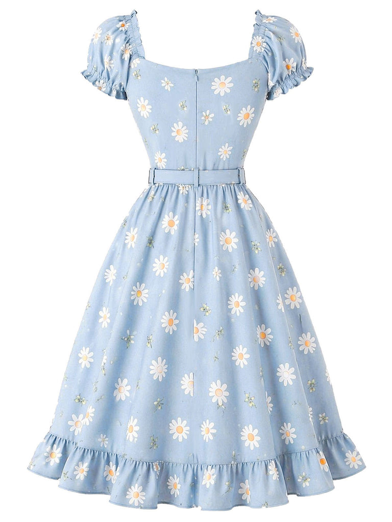 [Pre-Sale] Light Blue 1950s Daisy Floral Sweetheart Neck Dress, vintage dress, retro fashion, rockabilly, pin-up fashion - perfect for women who love vintage and retro fashion