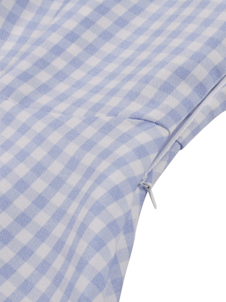 Light Blue 1950s Plaid Belt Lapel Dress — the kind of 1950s dress that makes strangers smile
