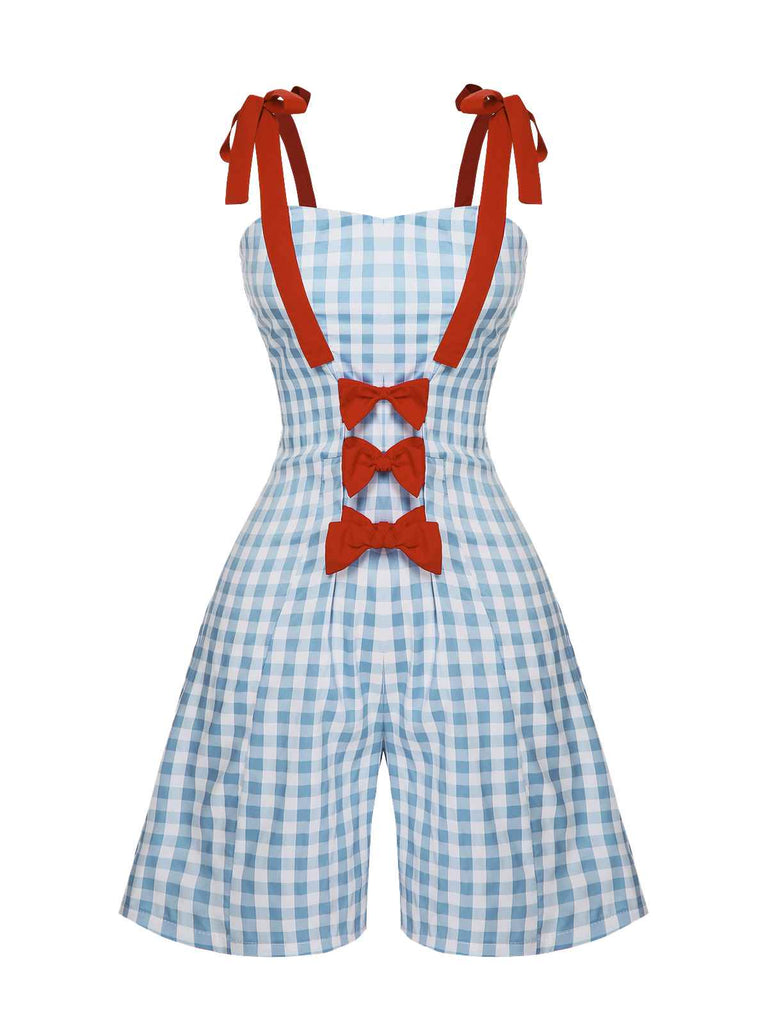Light Blue 1950s Plaid Camisole Romper — vintage elegance for the modern woman