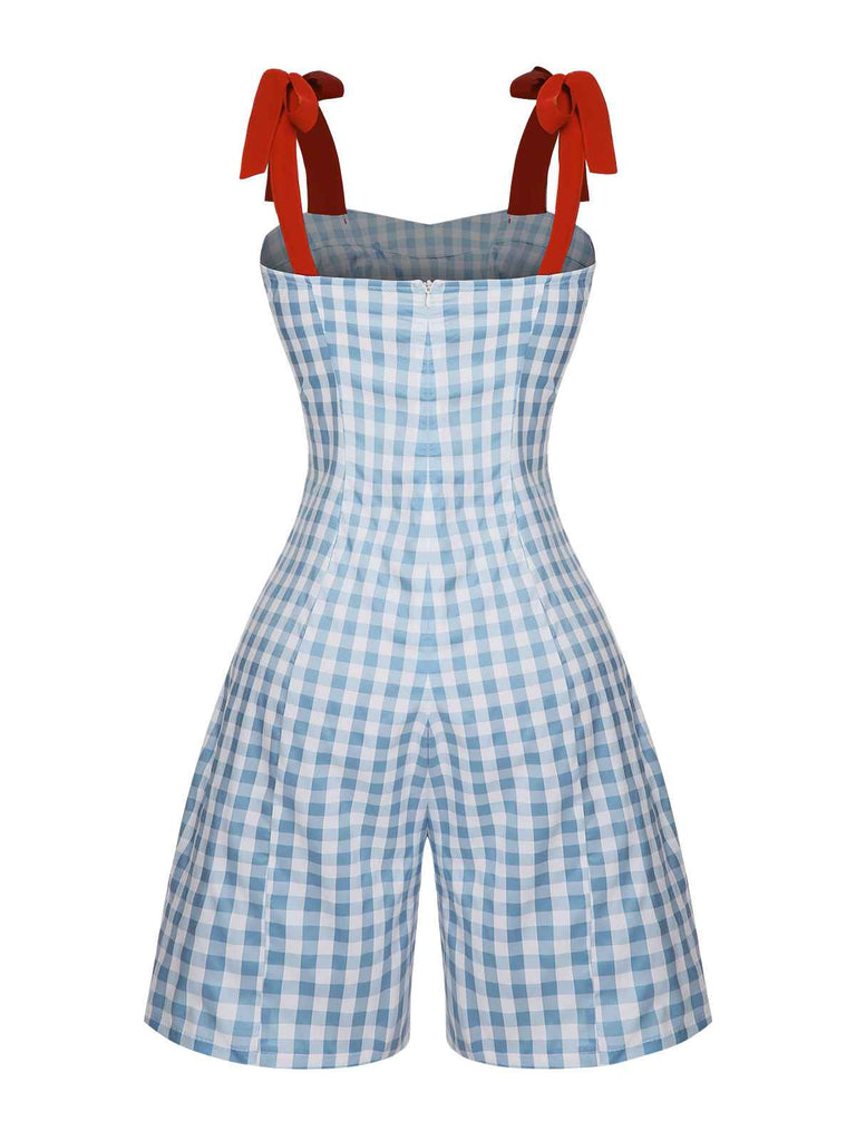 Light Blue 1950s Plaid Camisole Romper — vintage elegance for the modern woman
