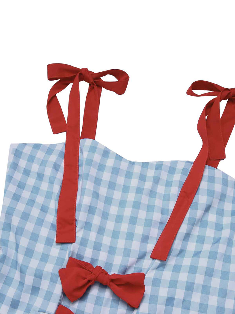 Light Blue 1950s Plaid Camisole Romper — vintage elegance for the modern woman