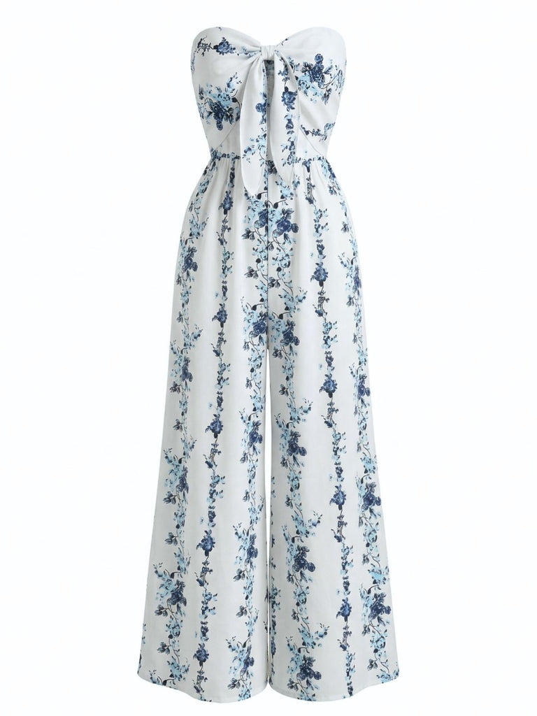 Light Blue 1950s Print One Piece Jumpsuit 2