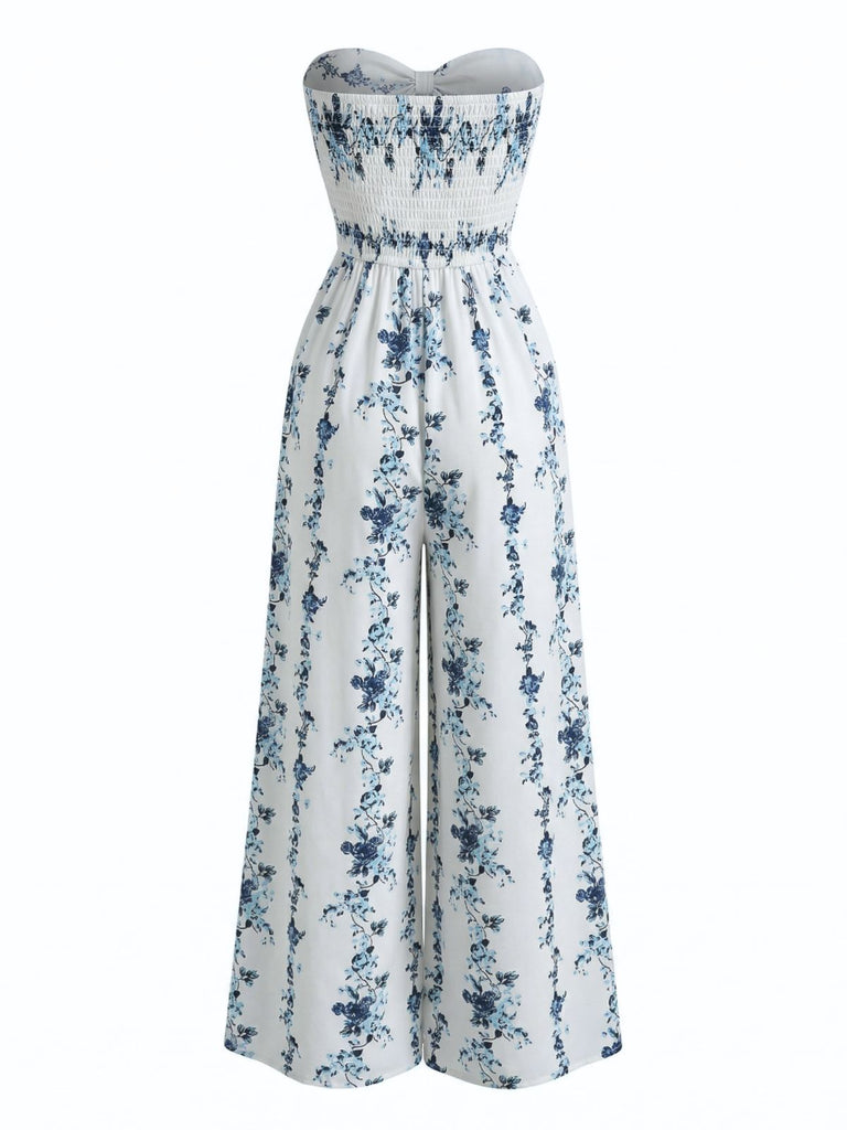 Light Blue 1950s Print One Piece Jumpsuit 3